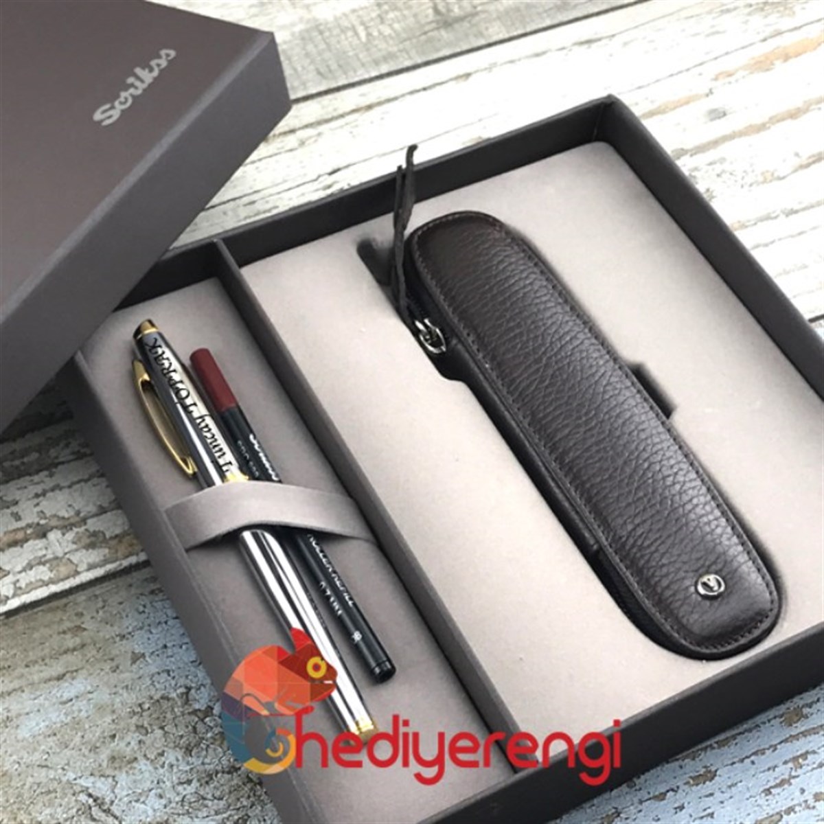 İsme Özel Scrikss Roller Kalem Özel Tasarımlı Deri Kutulu 