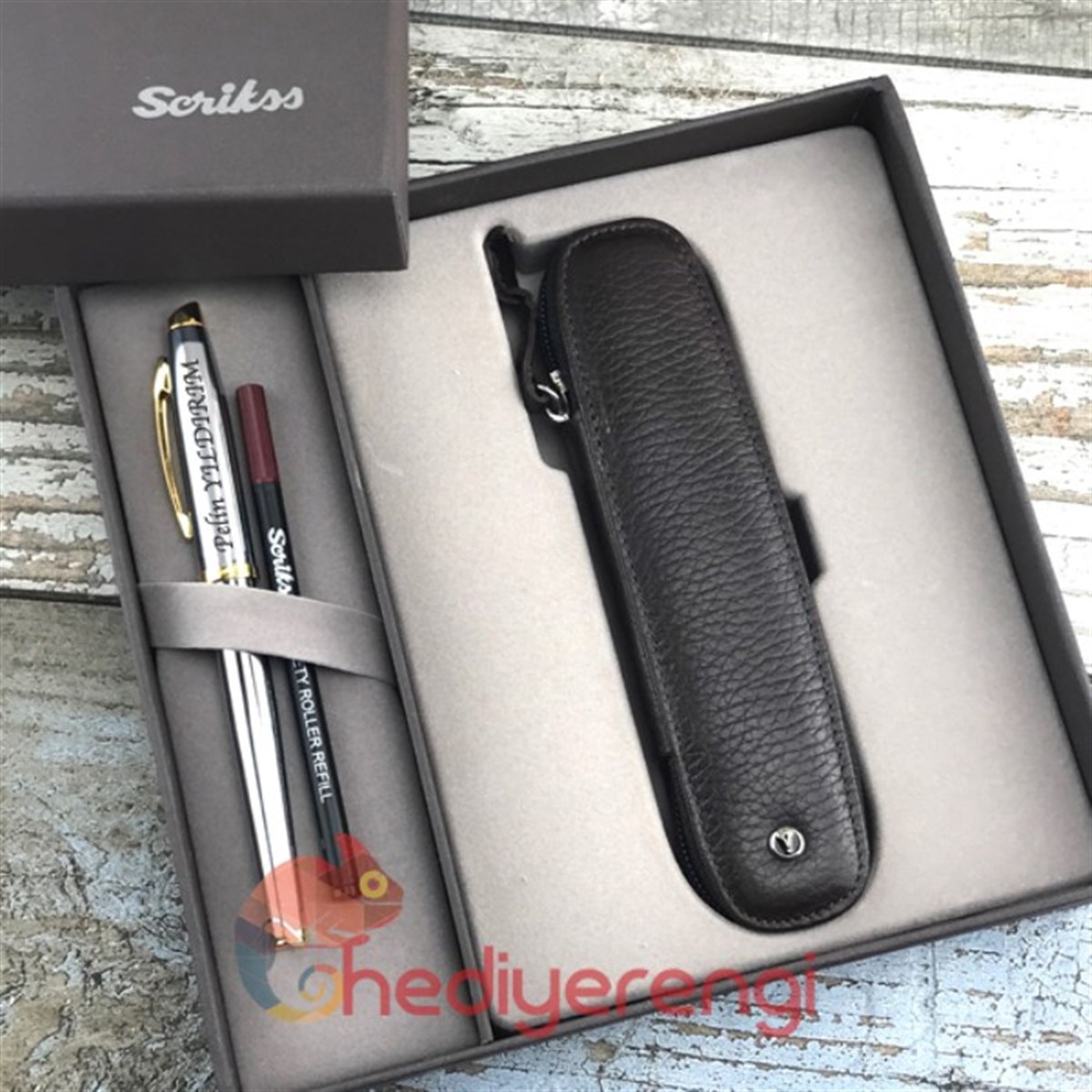 İsme Özel Scrikss Roller Kalem Özel Tasarımlı Deri Kutulu 