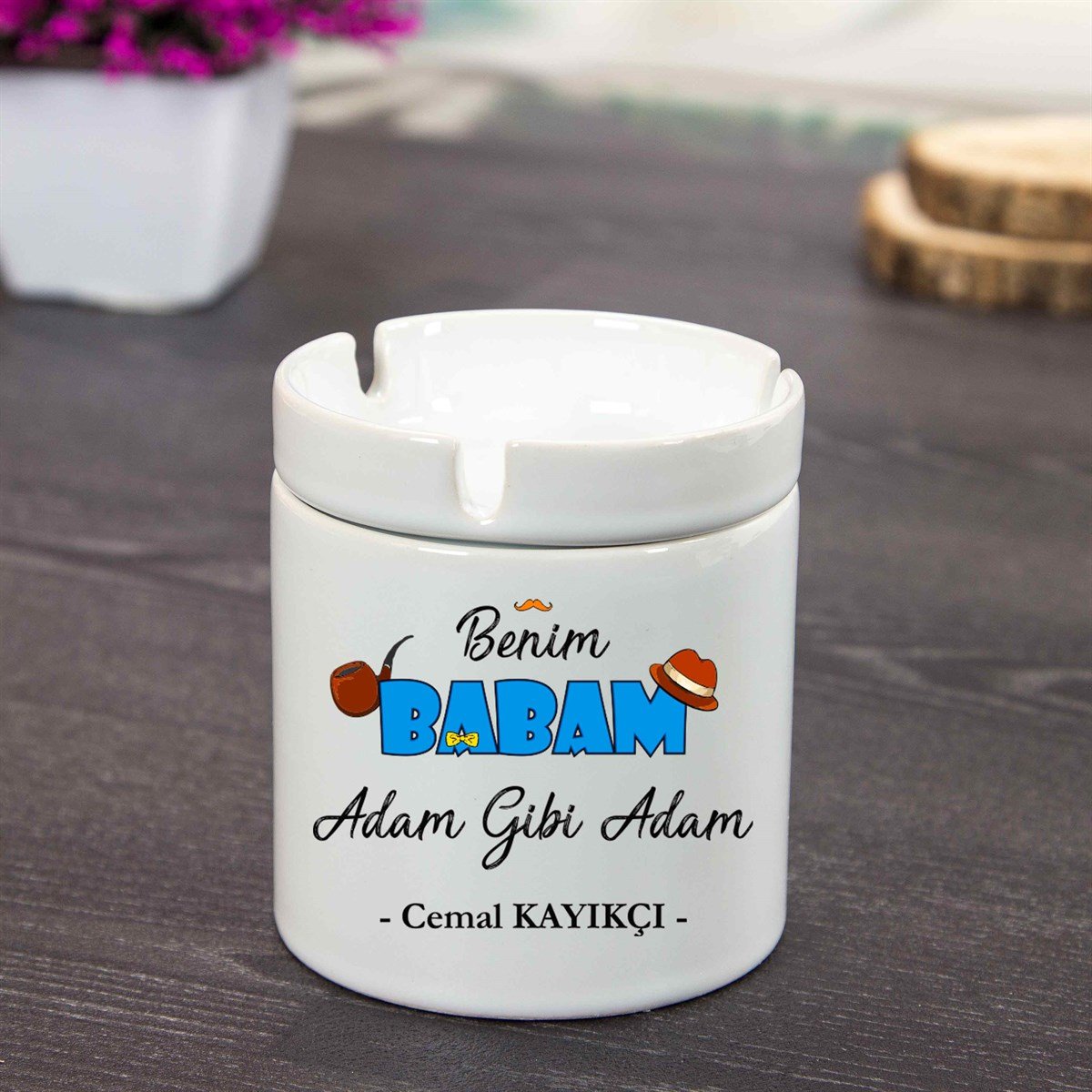 İsme Özel Seramik Küllük - Benim Babam Adam Gibi Adam
