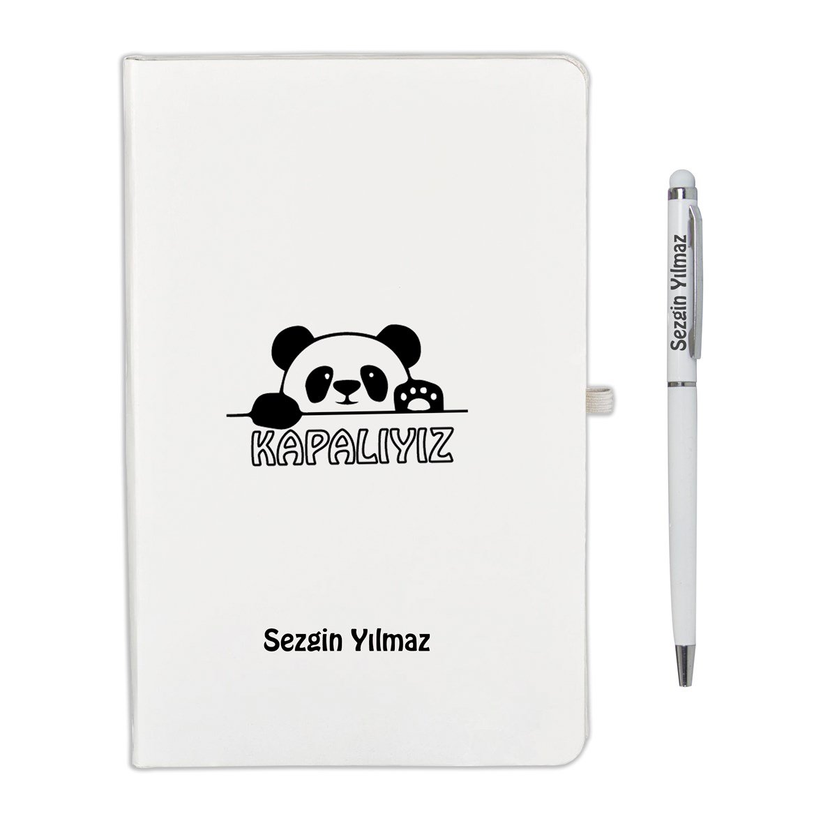 İsme Özel Sevimli Panda Temalı Defter Kupa Bardak ve Kalem Seti