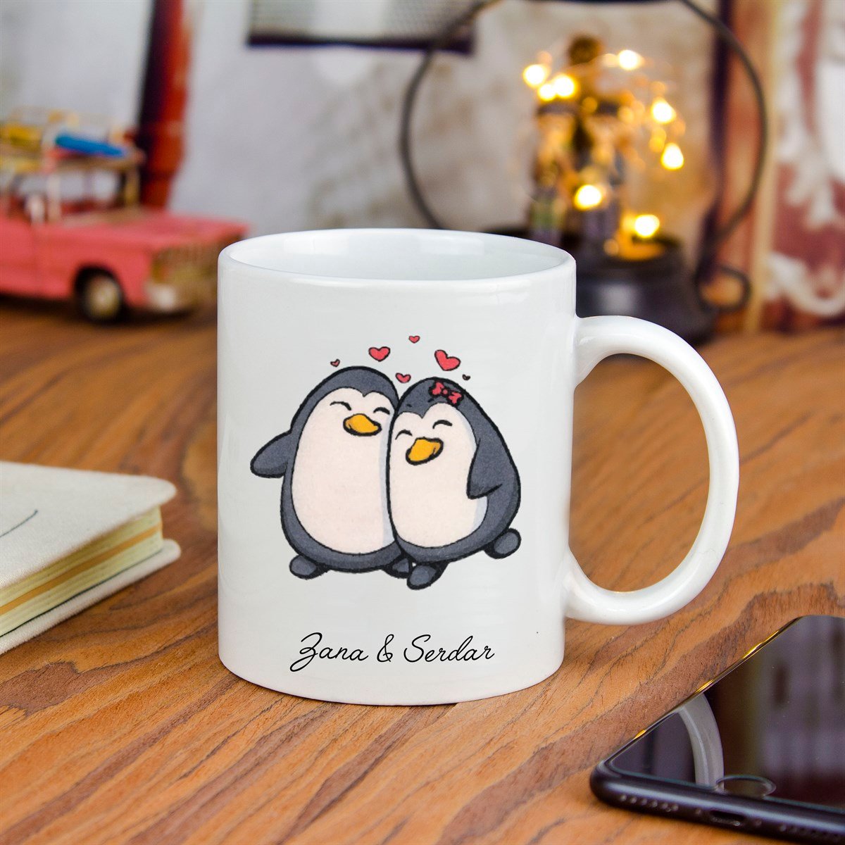 İsme Özel Sevimli Penguenler Temalı Kupa Bardak