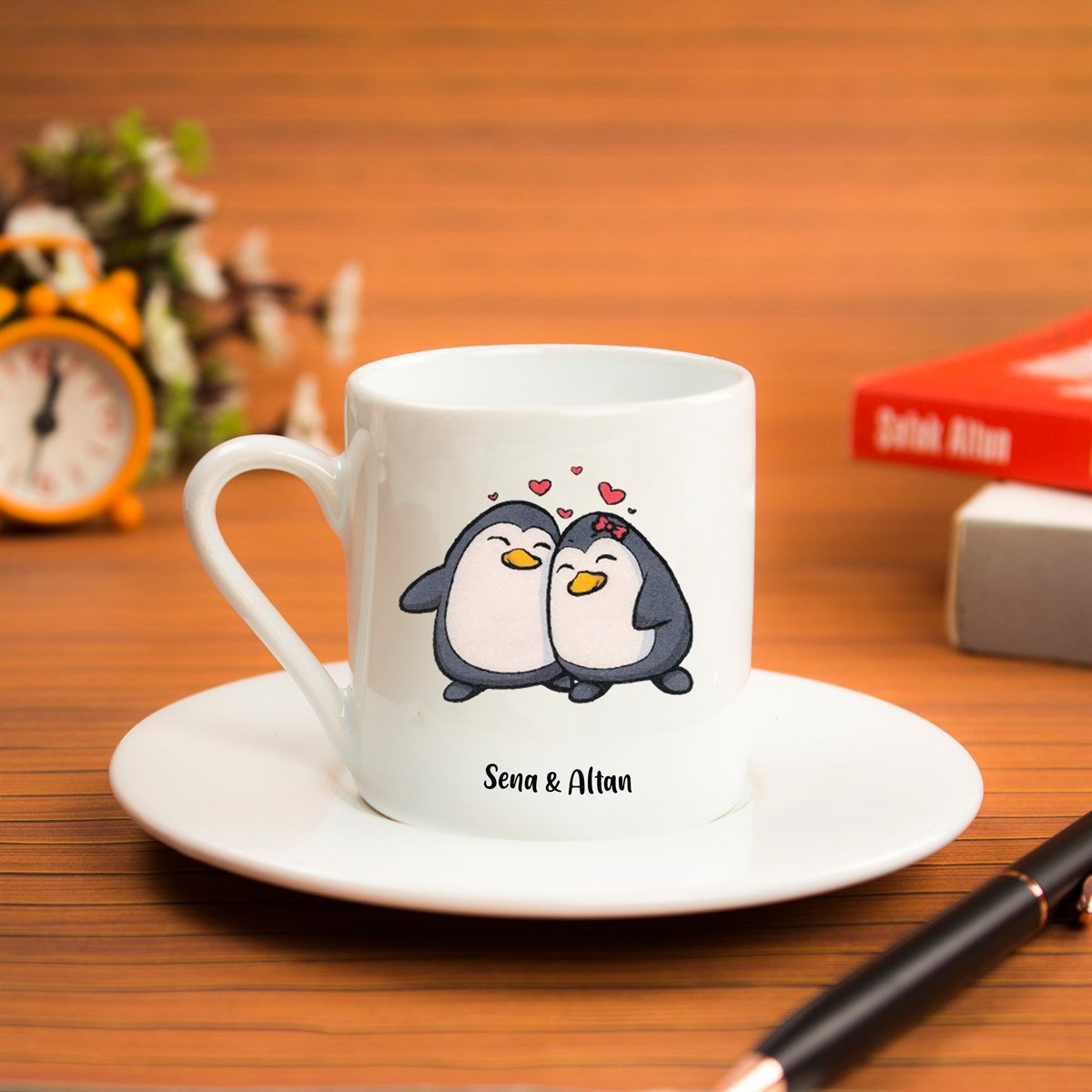 İsme Özel Sevimli Penguenler Temalı Türk Kahvesi Fincanı Seti