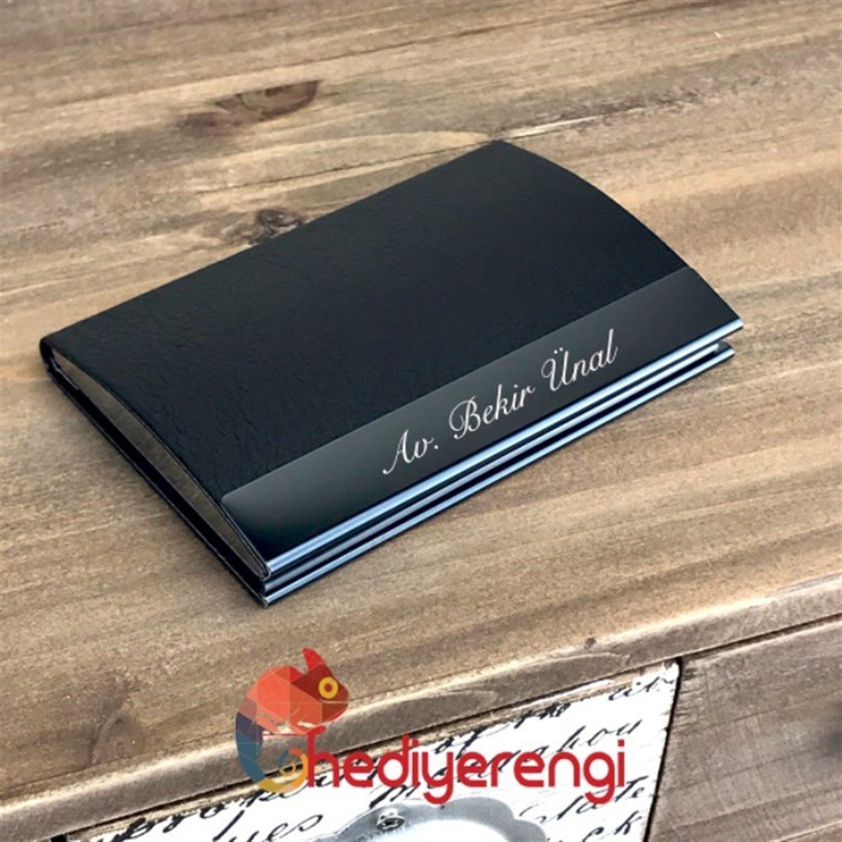 İsme Özel Siyah Defter Kartvizitlik ve Kalem Seti Özel Tasarım Kutulu​