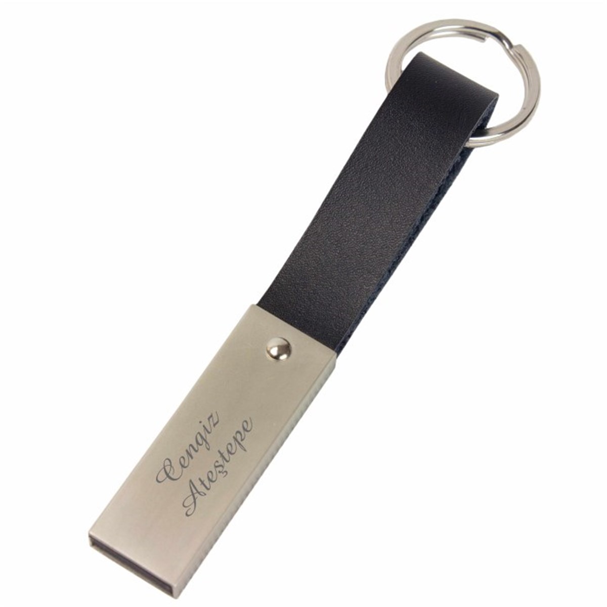 İsme Özel Siyah Deri ve Metal Ayrıntılı Tasarım Usb Bellek 8 GB