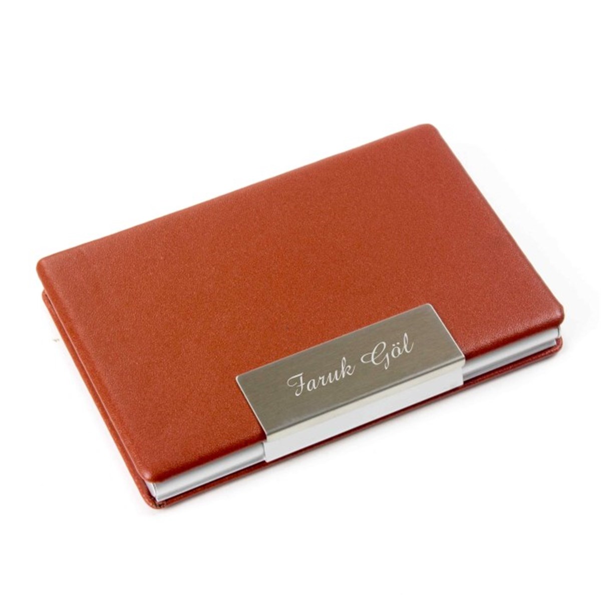 İsme Özel Taba Deri ve Metal Kaplamalı Kartvizitlik​