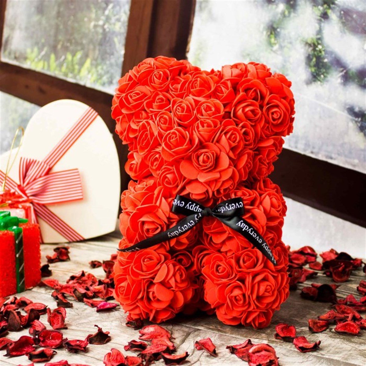 İsme Özel Teddy Rose Bear Güllü Ayıcık Şeffaf Kutulu - Kırmızı