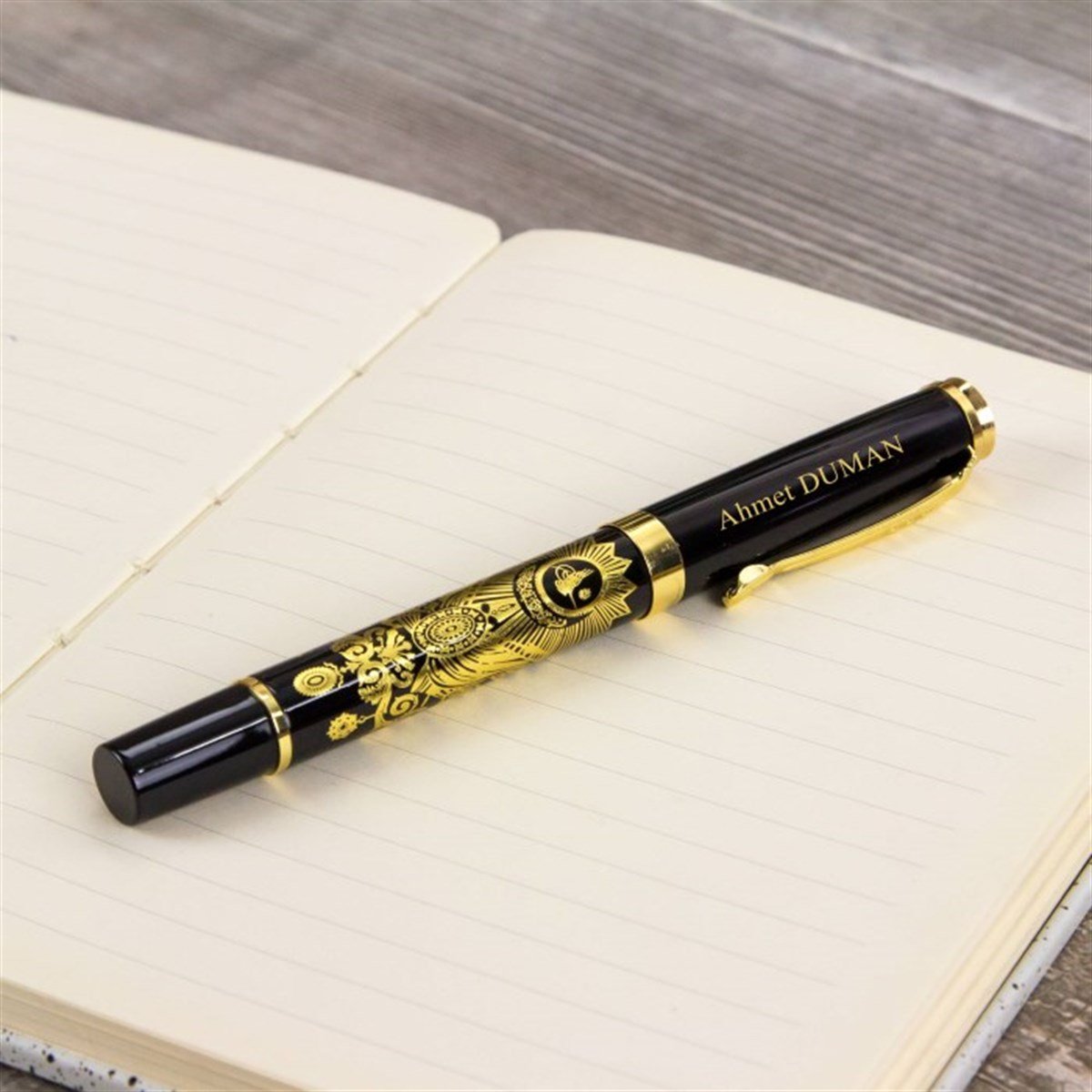 İsme Özel Tuğra Temalı Premium Defter ve Kalem Seti Küçük Boy