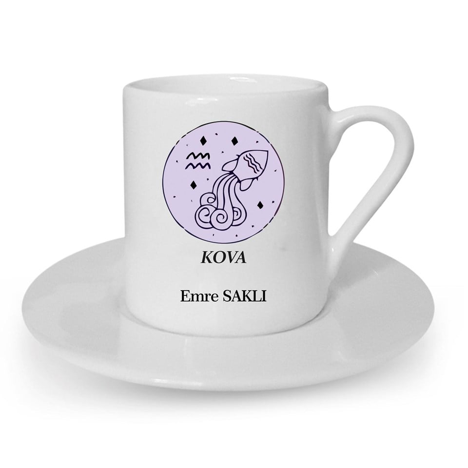 İsme Özel Türk Kahvesi Fincanı Seti - Kova Burcu