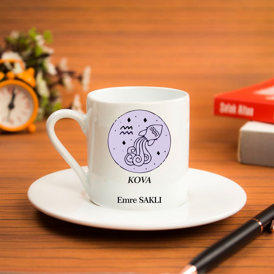 İsme Özel Türk Kahvesi Fincanı Seti - Kova Burcu