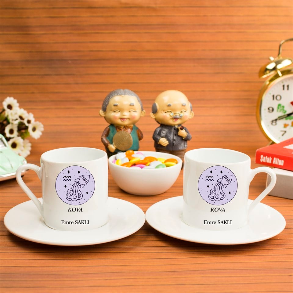 İsme Özel Türk Kahvesi Fincanı Seti - Kova Burcu
