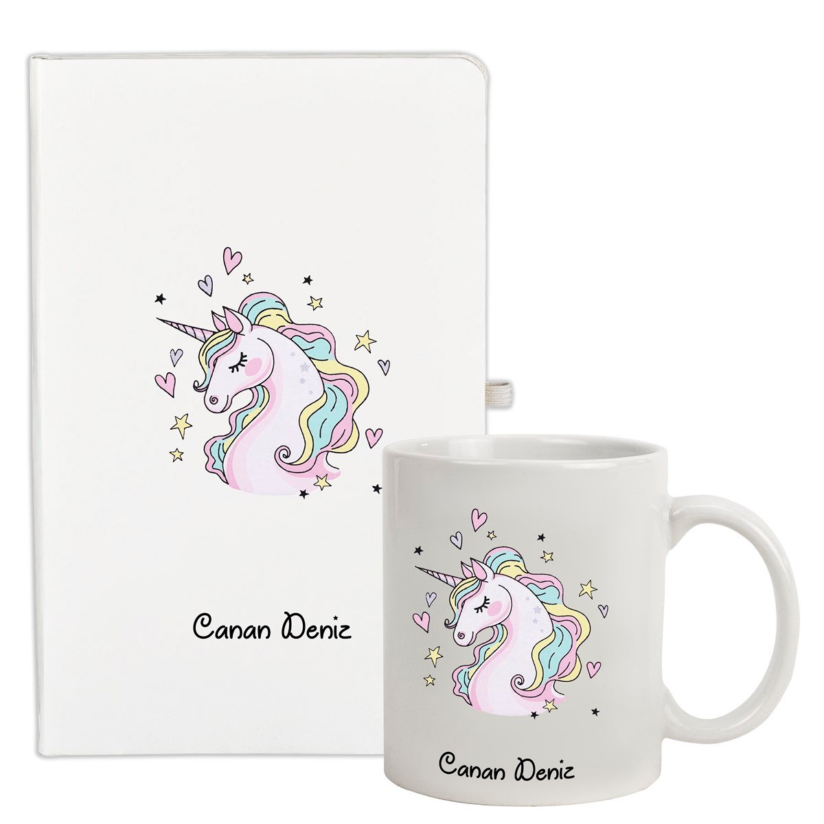 İsme Özel Unicorn Temalı Defter Kupa Bardak Seti