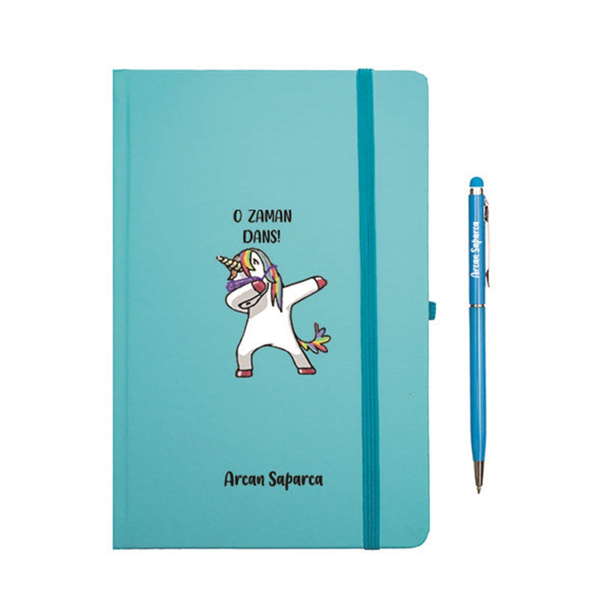İsme Özel Unicorn Temalı Defter Kupa Bardak ve Kalem Seti - Mavi