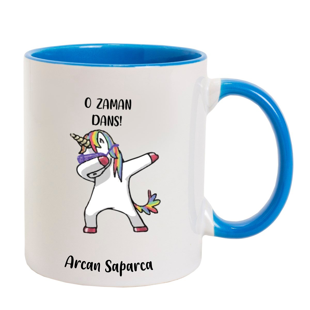 İsme Özel Unicorn Temalı Kupa Bardak - Mavi Kulplu