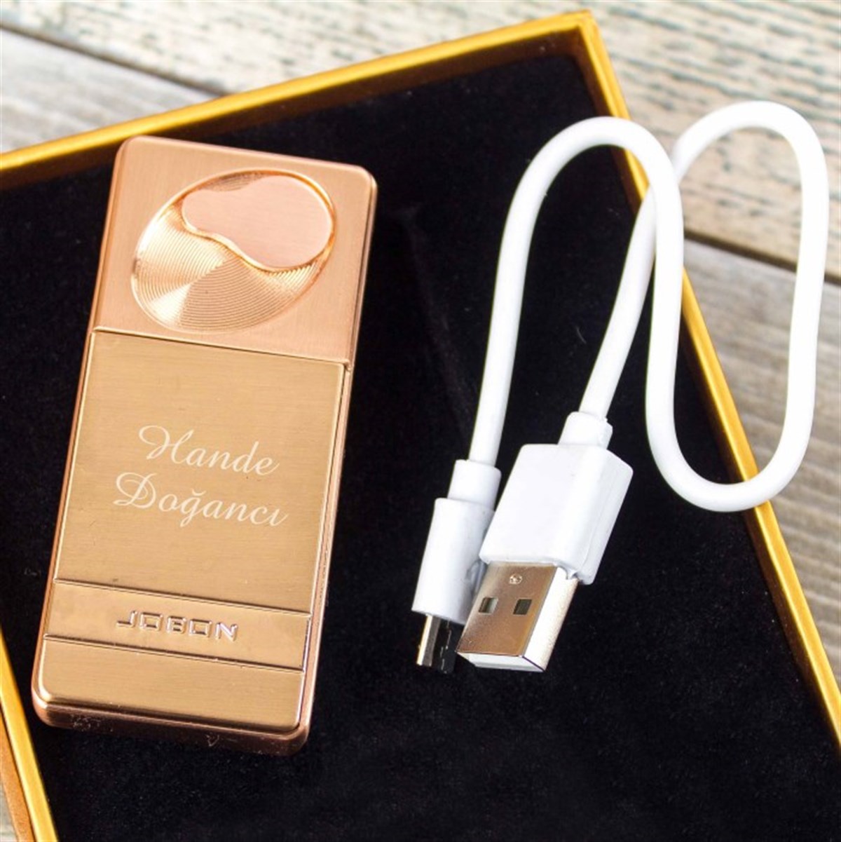 İsme Özel Usb Şarjlı Rezistanslı Metal Çakmak Rose M2