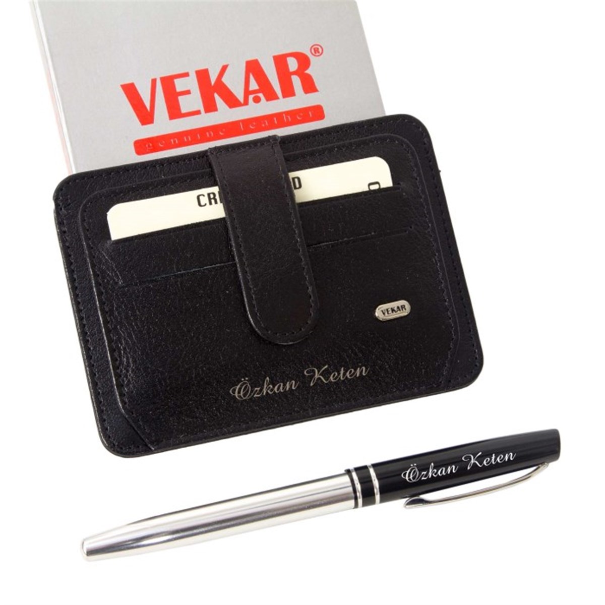İsme Özel Vekar Deri Çıtlı Yeni Nesil Kartlık Cüzdan Siyah V03