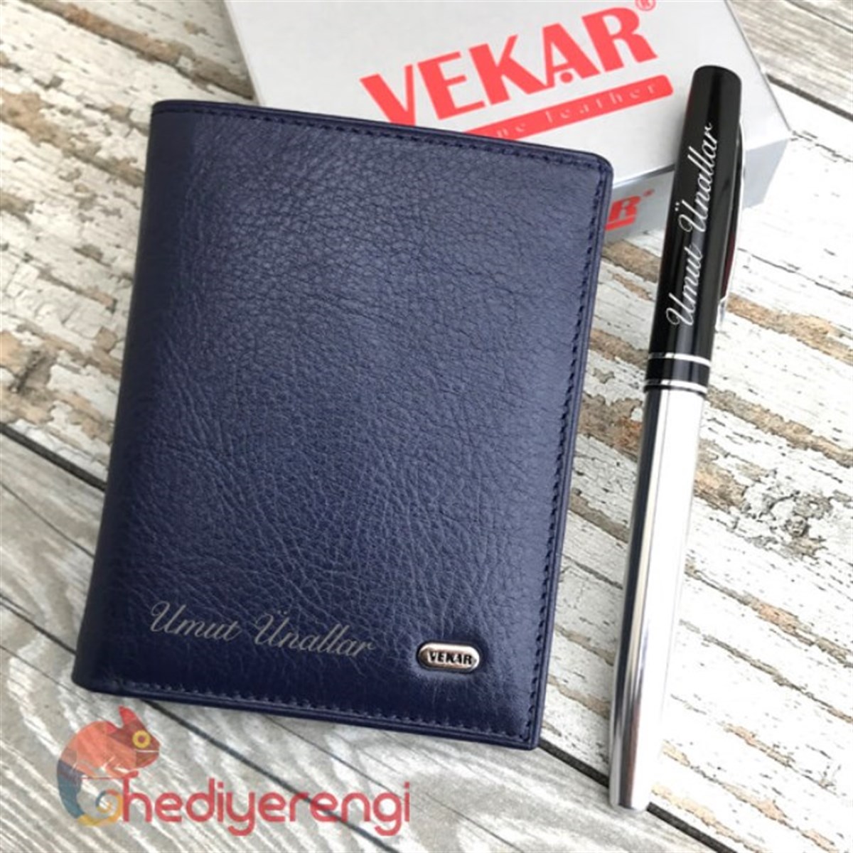 İsme Özel Vekar Deri Çok Kartlıklı Küçük Boy Cüzdan Lacivert V033L