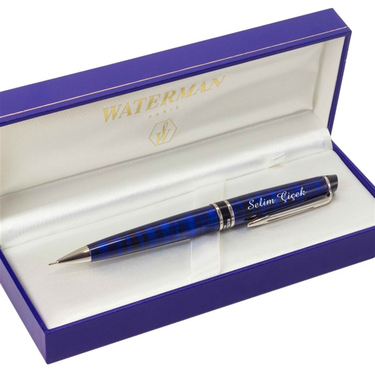 İsme Özel Waterman Metal Exclusive Versatil Kalem Mavi Siyah Desenli