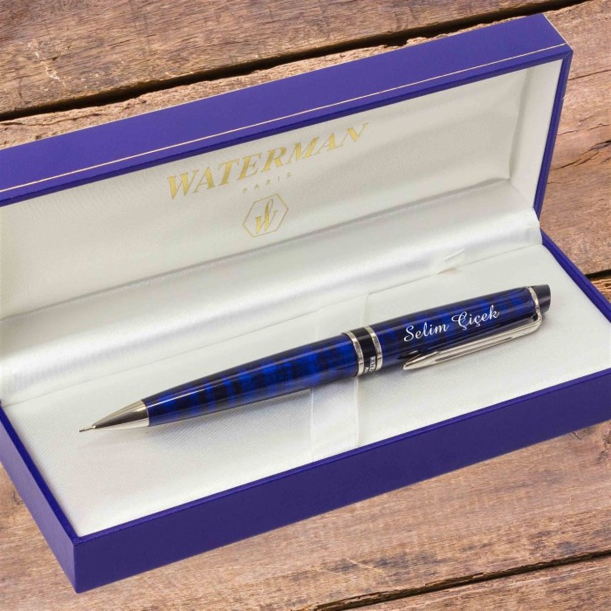 İsme Özel Waterman Metal Exclusive Versatil Kalem Mavi Siyah Desenli