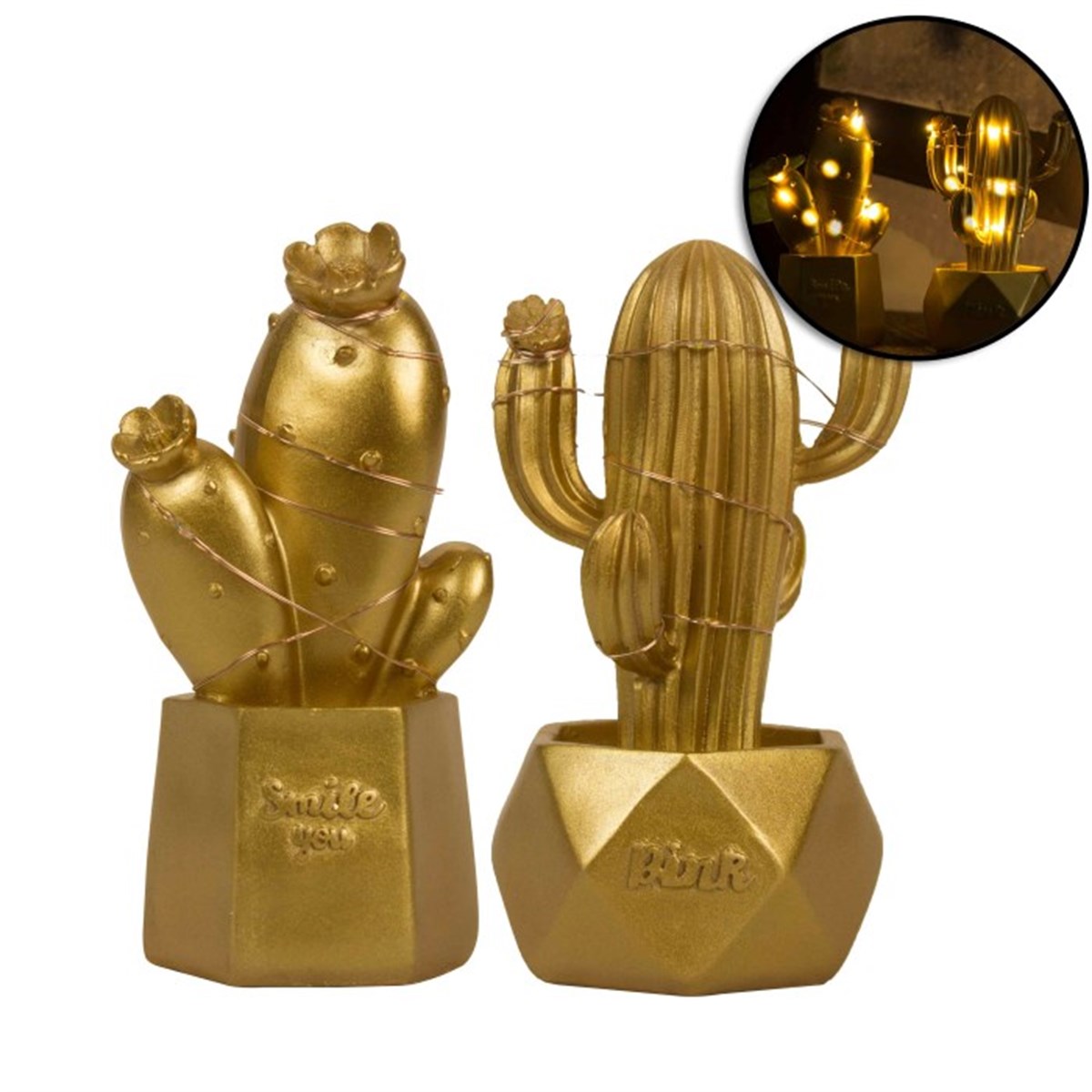 Kaktüs Tasarımlı Ledli Gece Lambası - Gold