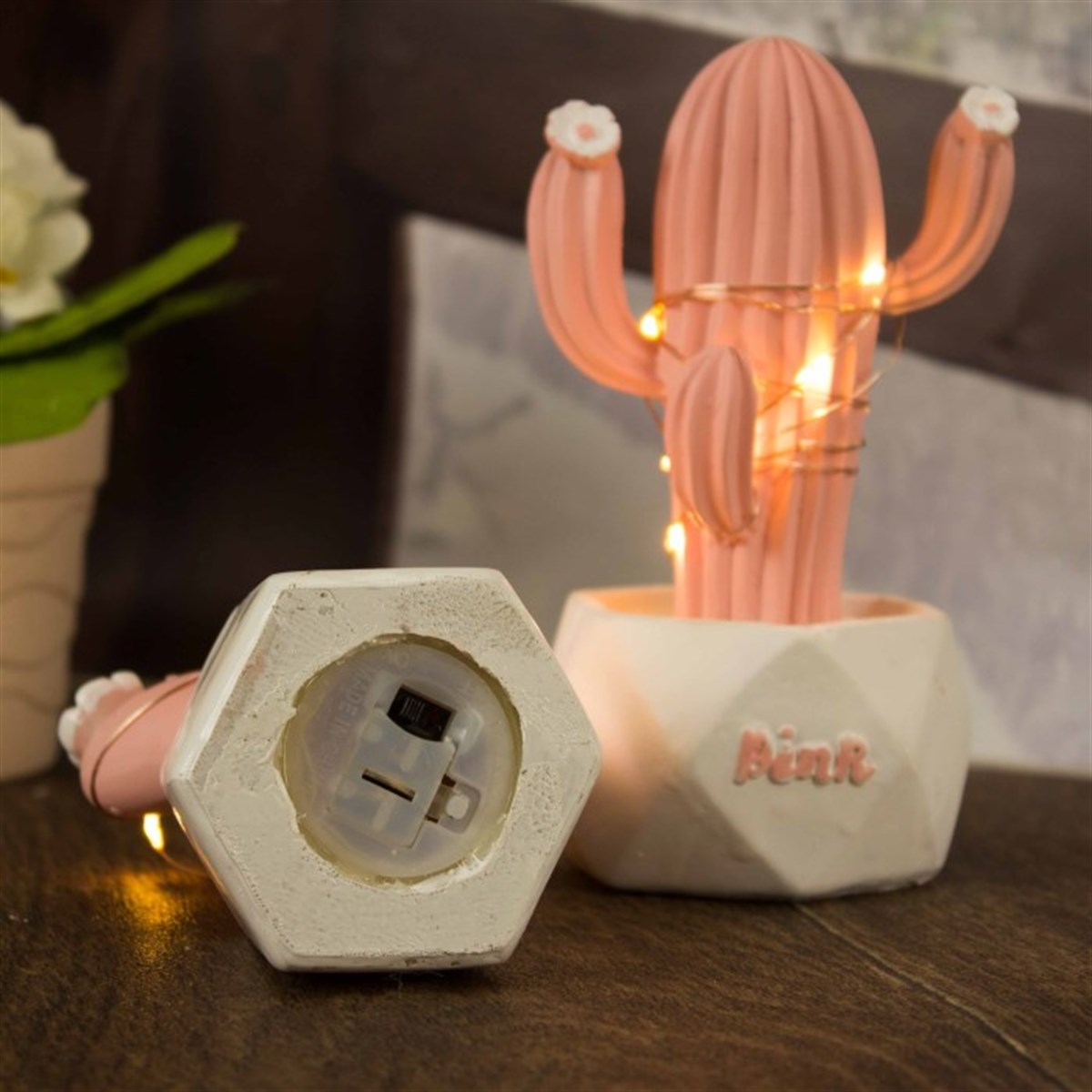 Kaktüs Tasarımlı Ledli Gece Lambası - Pembe