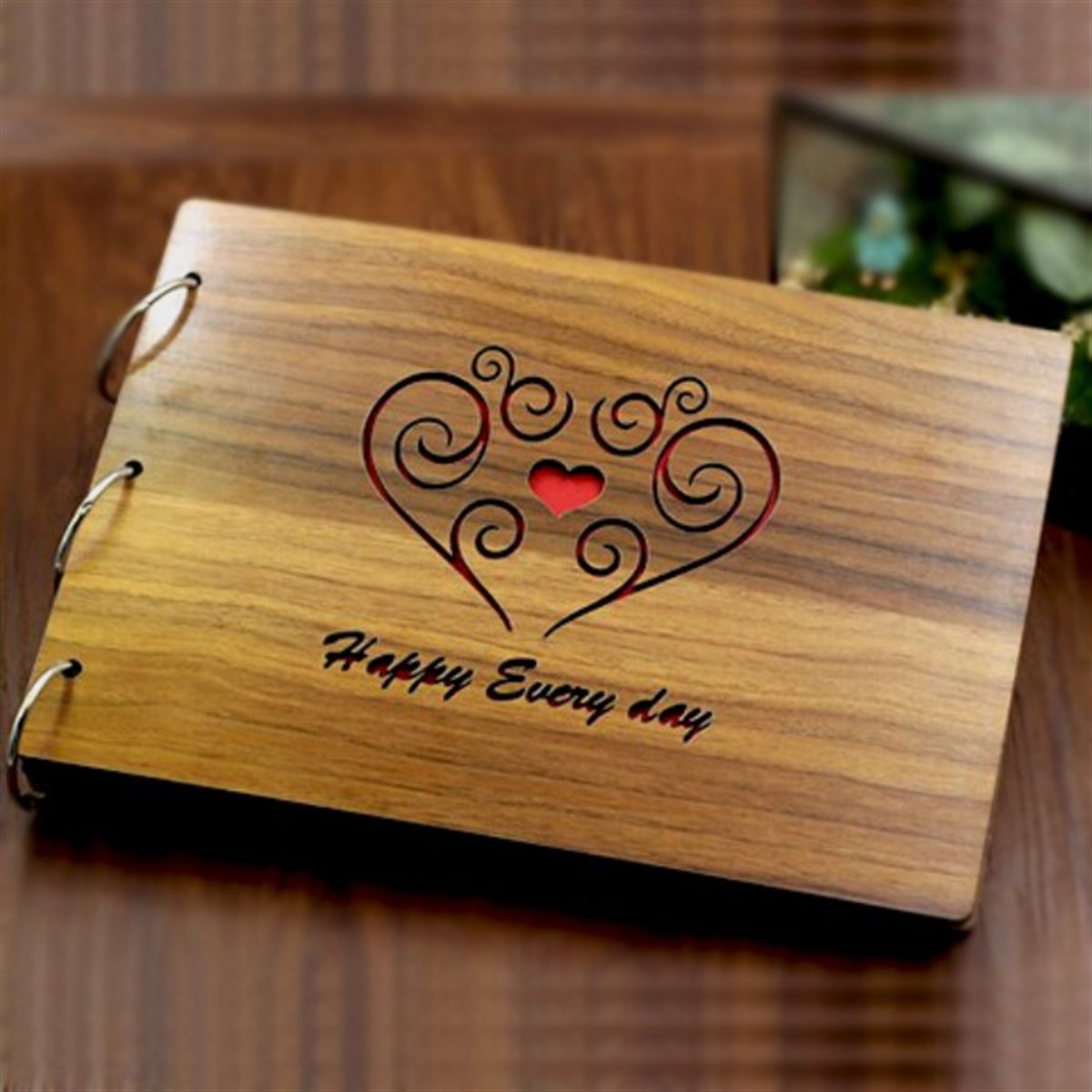 Kalp Desenli Ahşap Kendin Yap Albüm Defter Happy Everyday