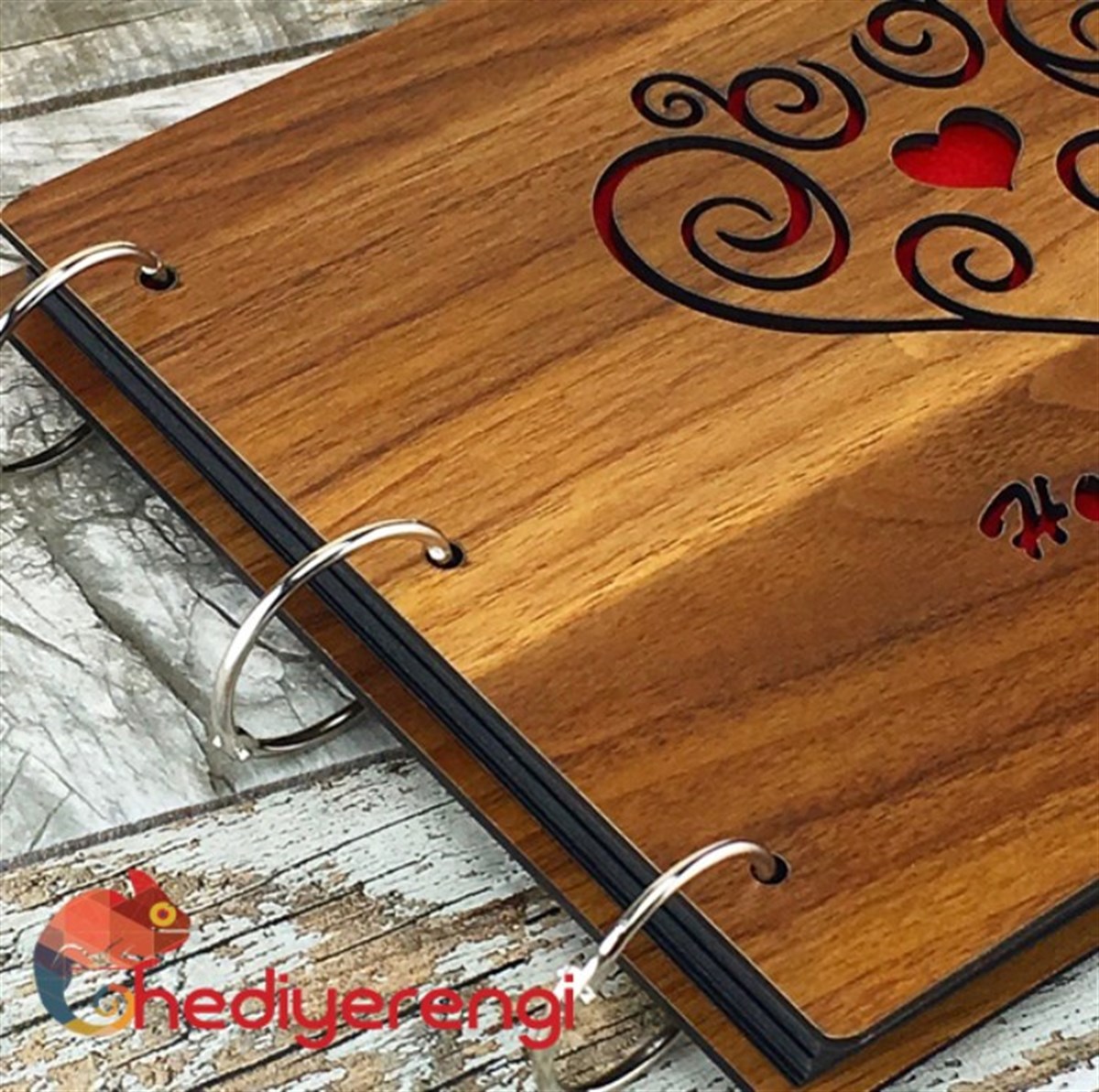 Kalp Desenli Ahşap Kendin Yap Albüm Defter Happy Everyday