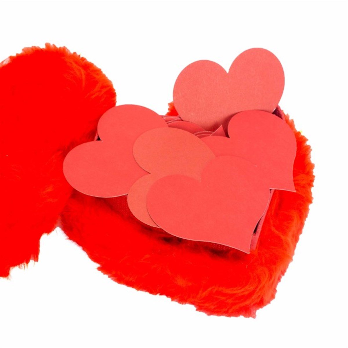 Kalp Şeklinde Boş Kartlardan Oluşan Kırmızı Romantik Peluş Kutu