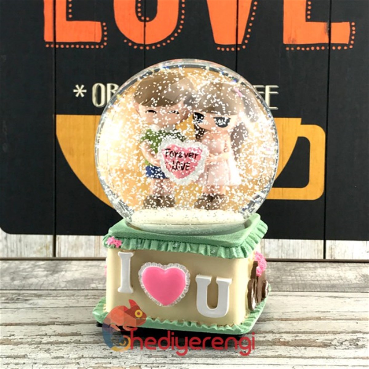 Kalp Tutan Sevgililer Temalı Forever Love Kar Küresi ve Müzik Kutusu Büyük Boy