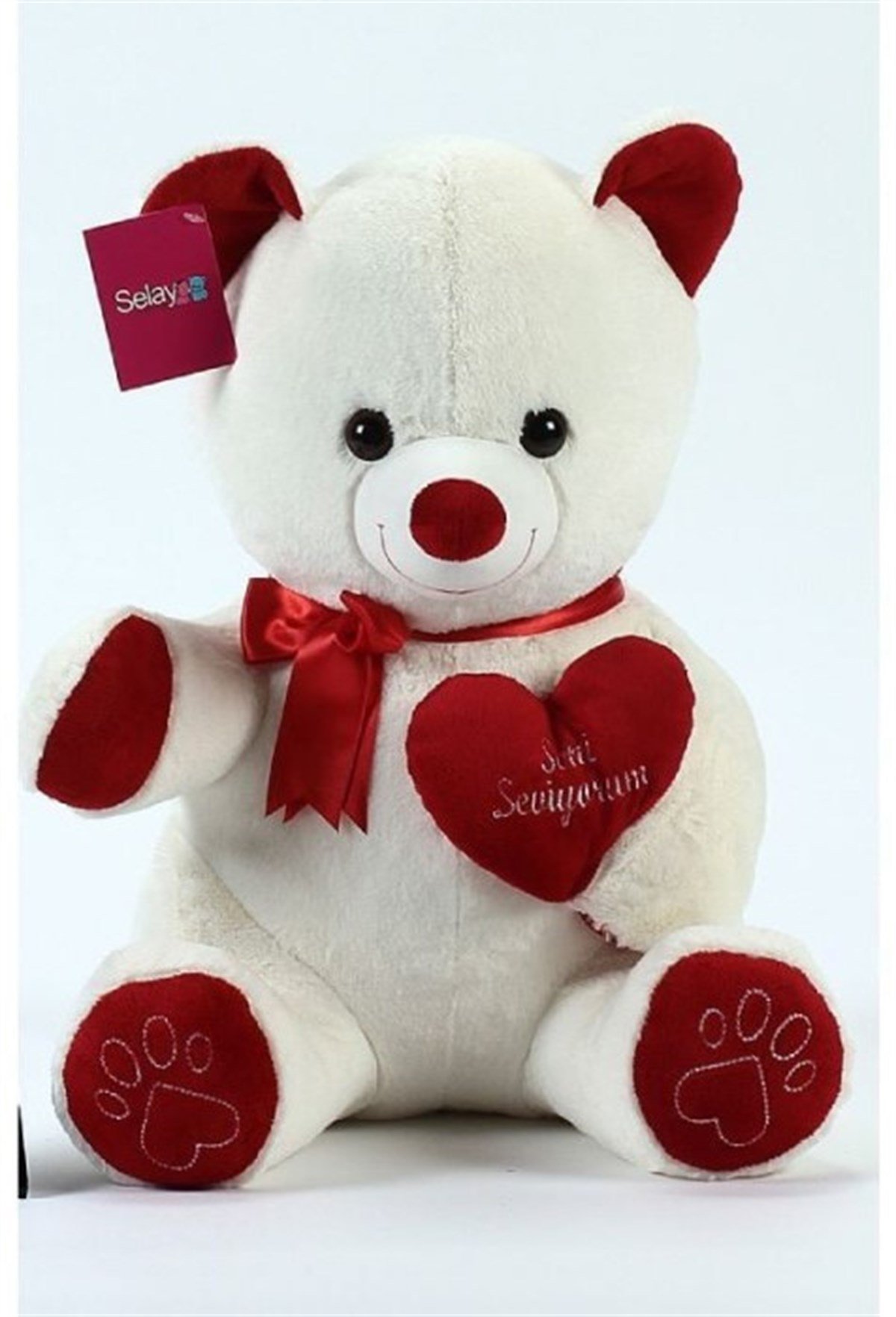 Kalpli Beyaz Peluş Ayıcık 50 Cm