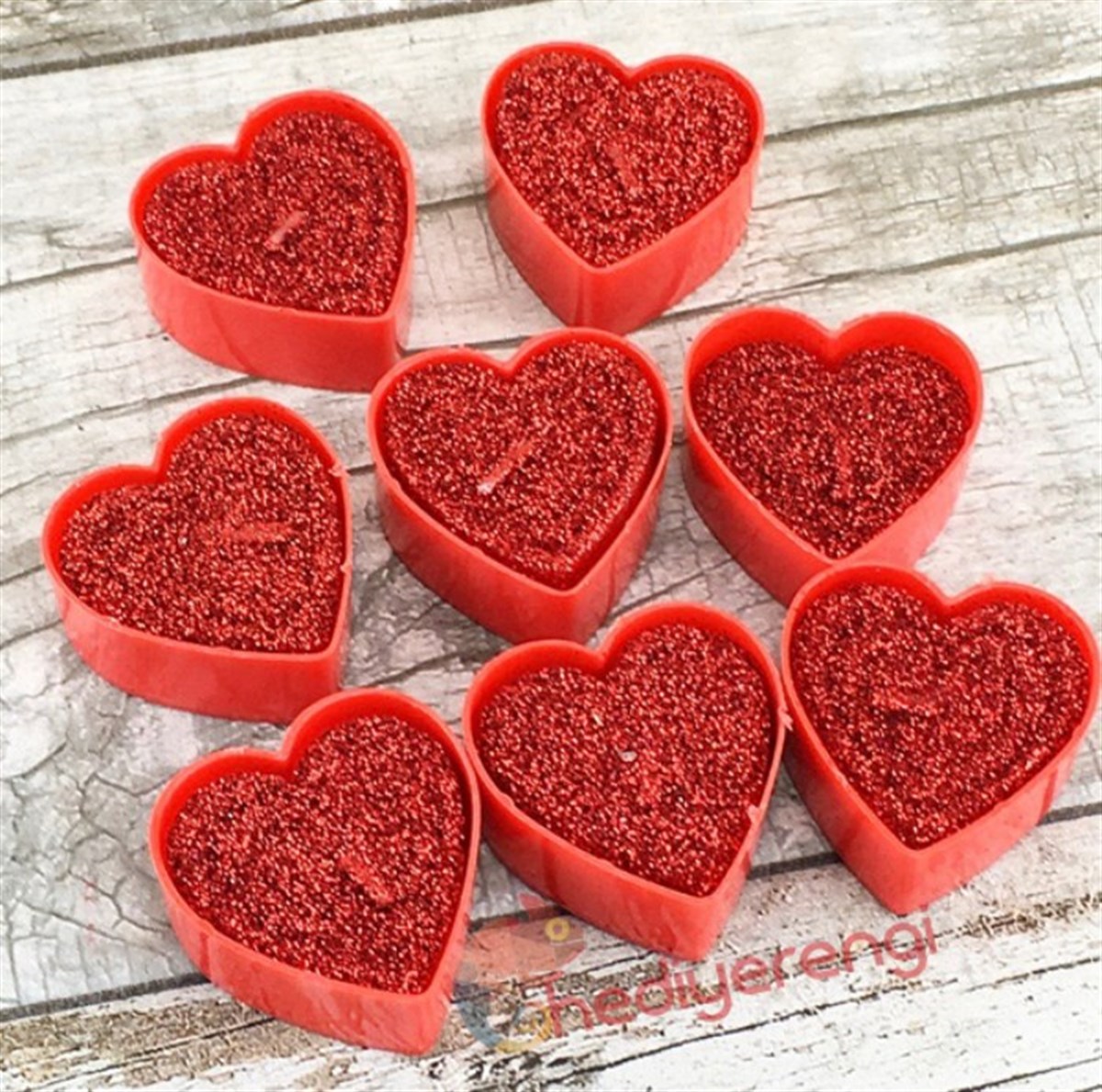 Kırmızı Simli Tea-Light Mum Seti 8'li Paket