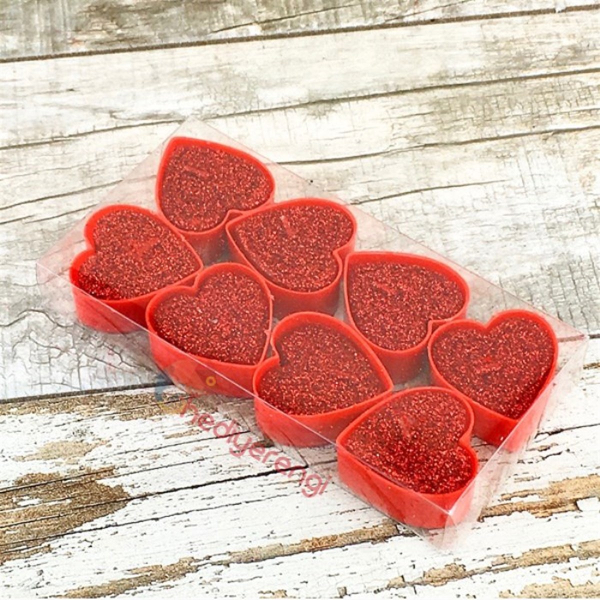 Kırmızı Simli Tea-Light Mum Seti 8'li Paket