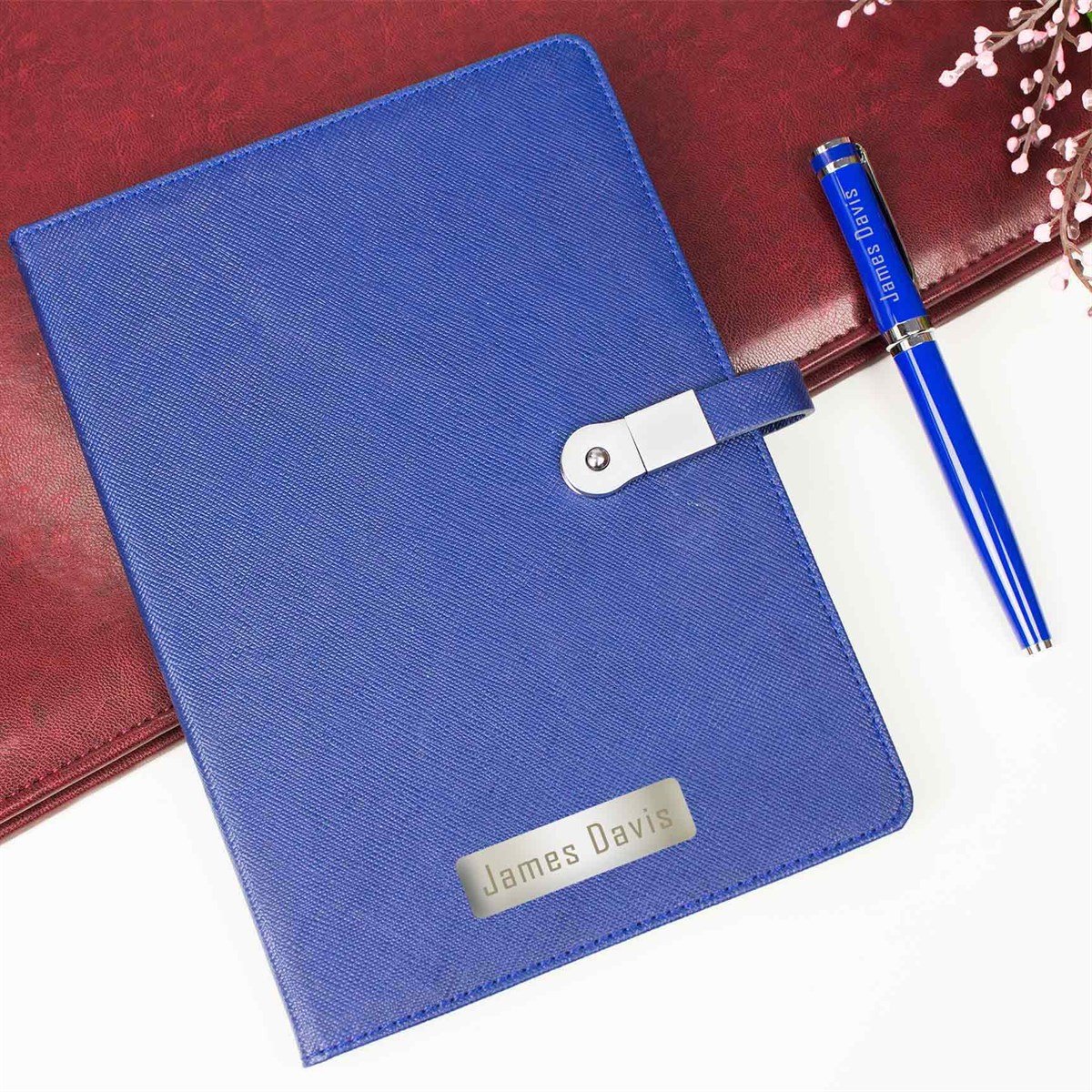 Kişiye Özel 16 GB Hafızalı Usb'li Defter ve Kalem Seti Lacivert