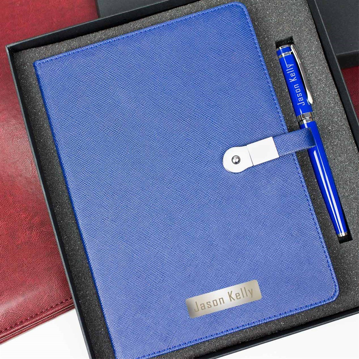 Kişiye Özel 16 GB Hafızalı Usb'li Defter ve Kalem Seti Lacivert