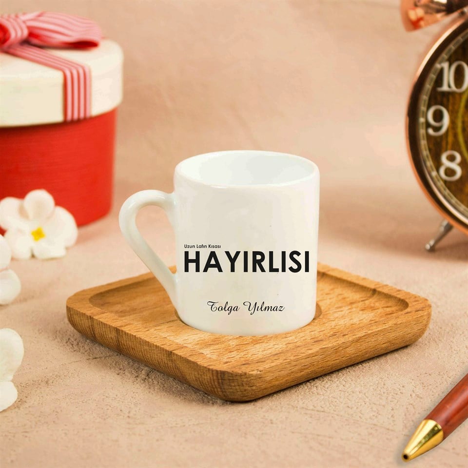 Kişiye Özel Ahşap Tepsili Fincan Seti - Hayırlısı
