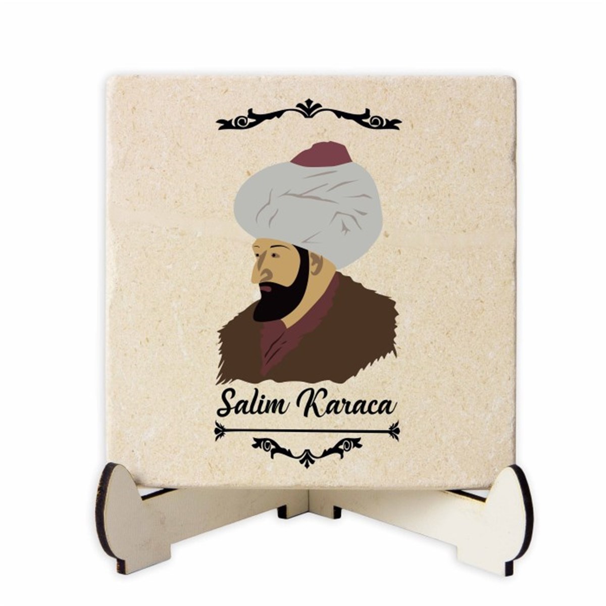 Kişiye Özel Baskılı Ahşap Stantlı İsimlik Kare Taş - Fatih Sultan Mehmet