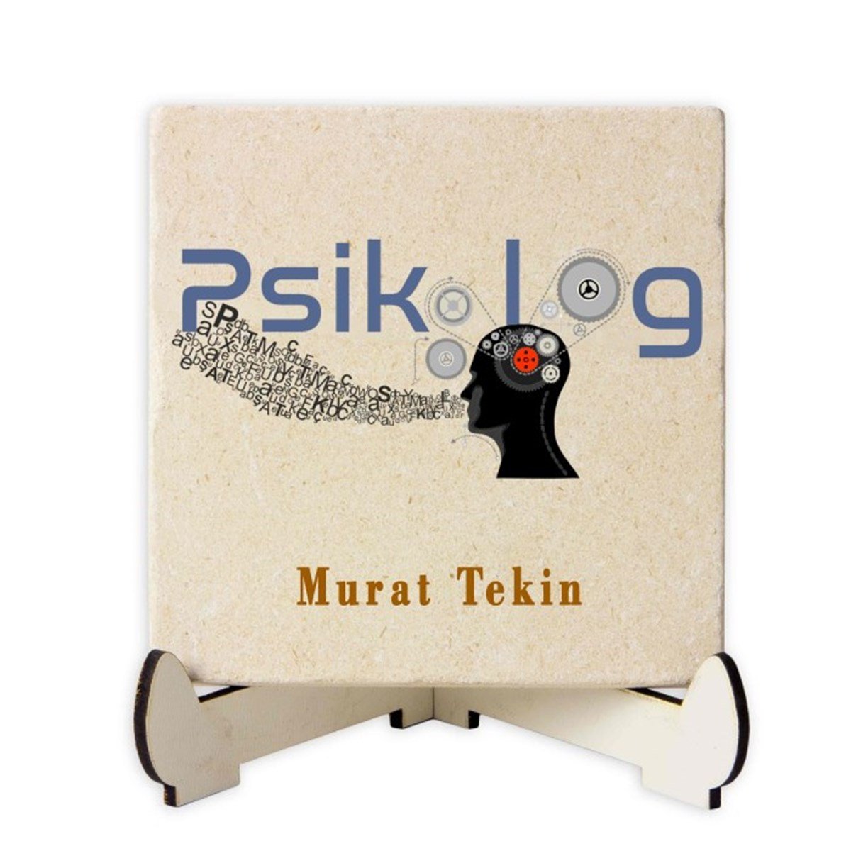 Kişiye Özel Baskılı Ahşap Stantlı İsimlik Kare Taş - Psikolog