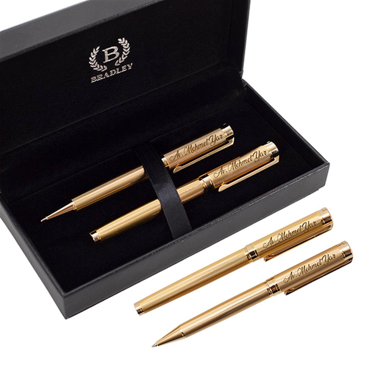 Kişiye Özel Exclusive Bradley Marka Gold Tasarımlı Tükenmez Ve Roller Kalem Seti