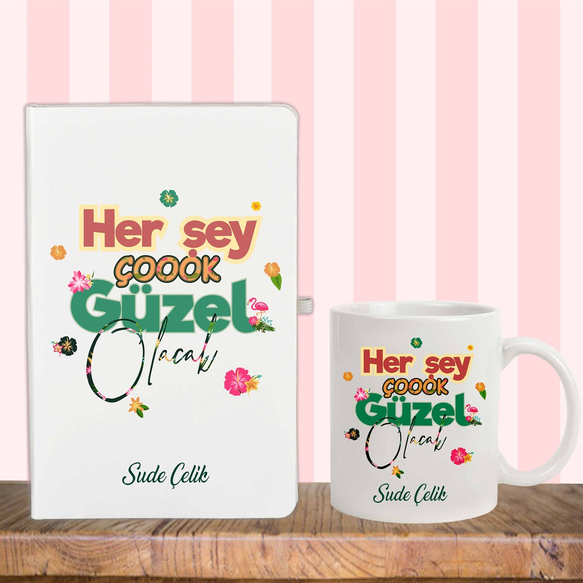 Kişiye Özel Her Şey Çok Güzel Olacak Defter ve Kupa Bardak Seti