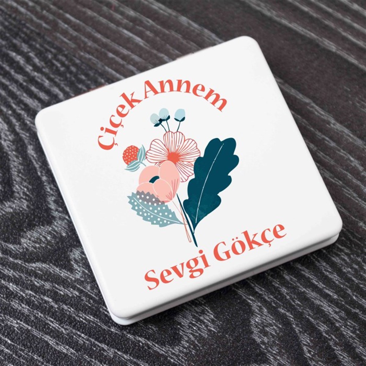 Kişiye Özel Kare Ayna - Çiçek Annem