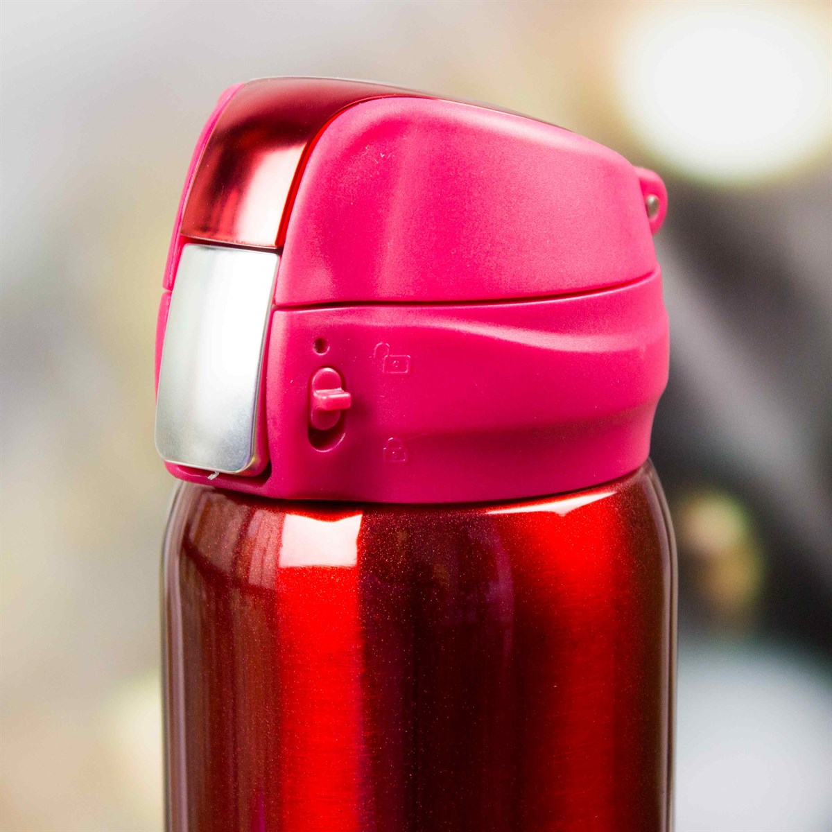 Kişiye Özel Kilitli  Kapaklı Lüx Çelik Termos 500 ML - Kırmızı M2