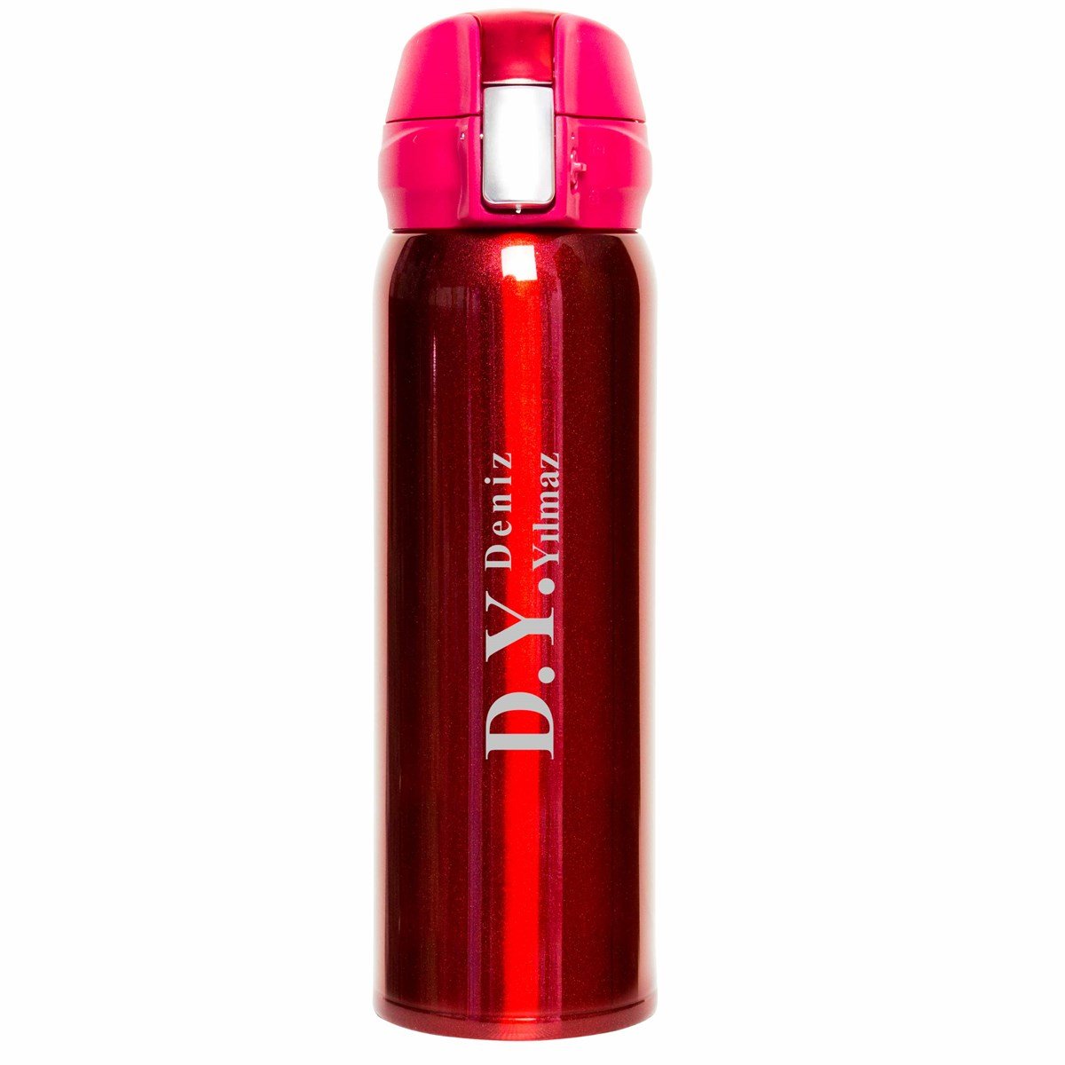 Kişiye Özel Kilitli  Kapaklı Lüx Çelik Termos 500 ML - Kırmızı M2