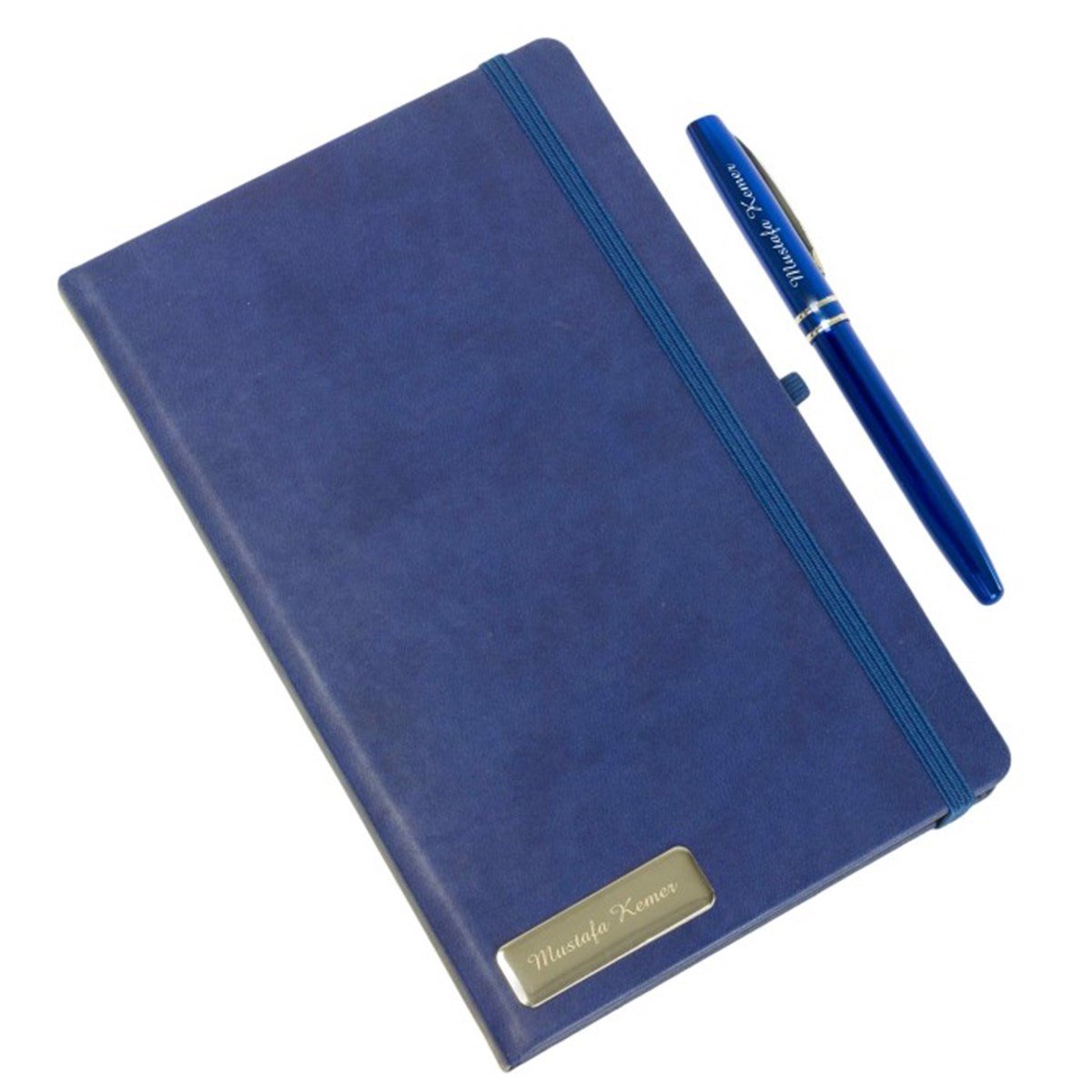 Kişiye Özel Lastikli Mavi Defter​ ve Mavi Kalem Seti