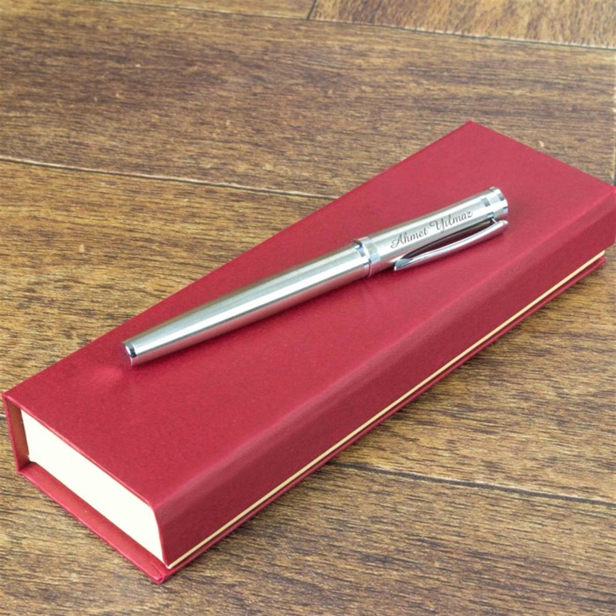 Kişiye Özel Premium Metal Roller İmza Kalemi Gümüş Renk Tasarım Kutulu
