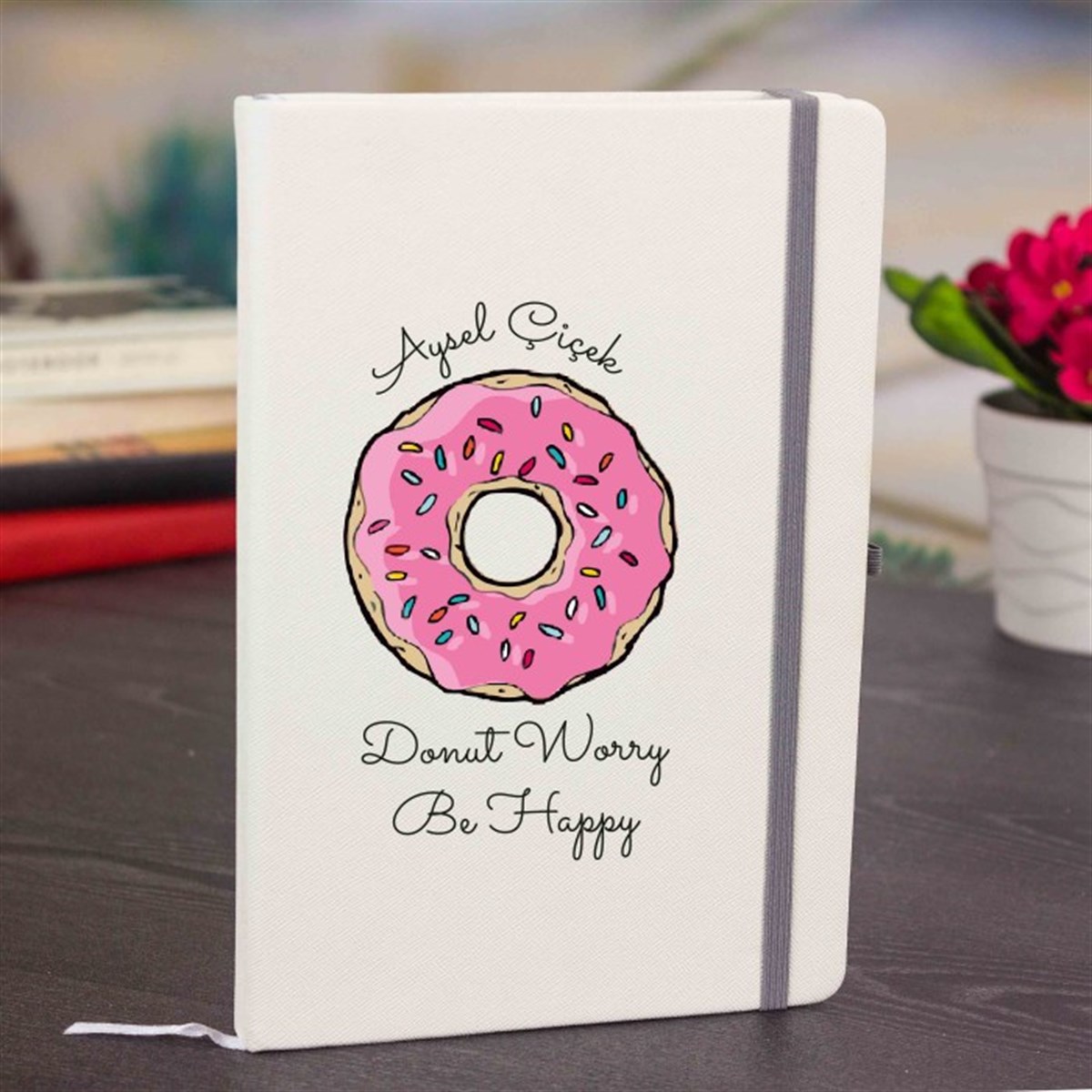 Kişiye Özel Renkli Baskılı Beyaz Defter - Donut Worry