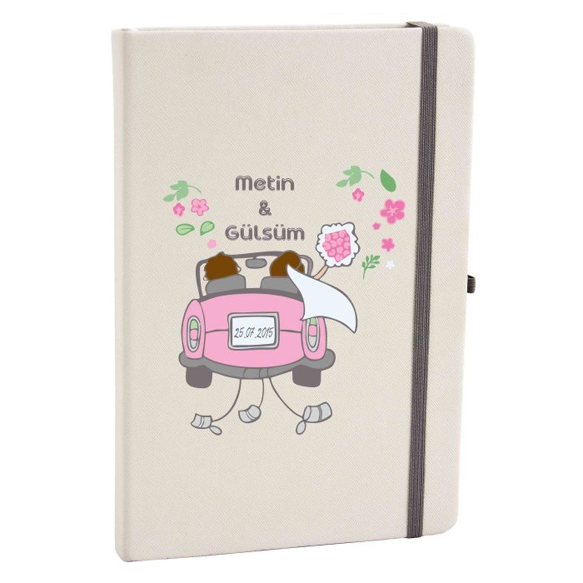 Kişiye Özel Renkli Baskılı Beyaz Defter - Gelin Arabası