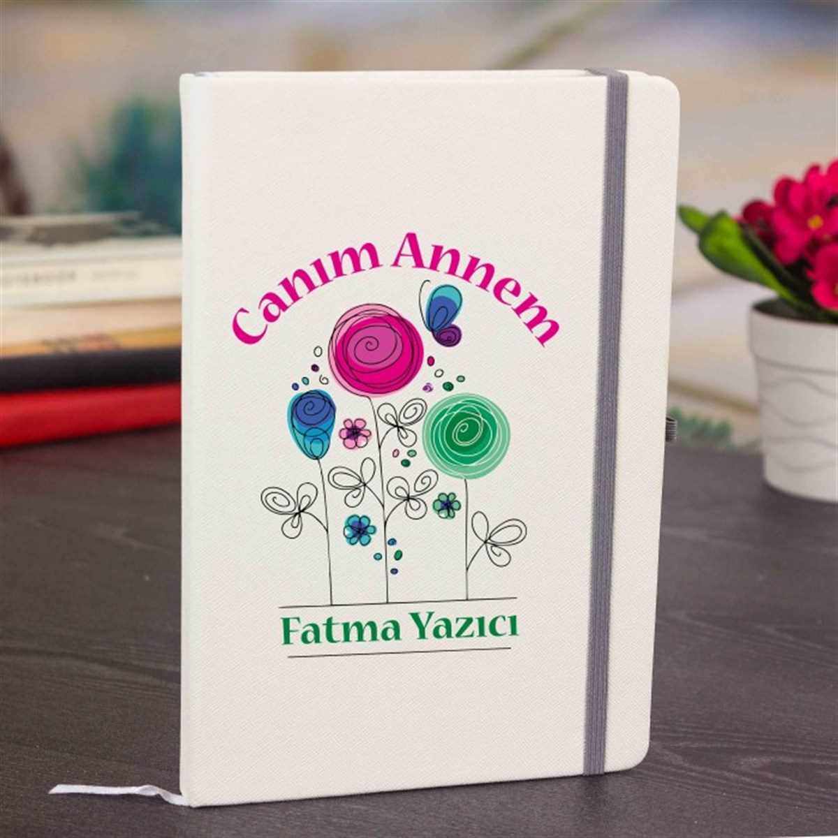 Kişiye Özel Renkli Baskılı Beyaz Defter - Canım Annem