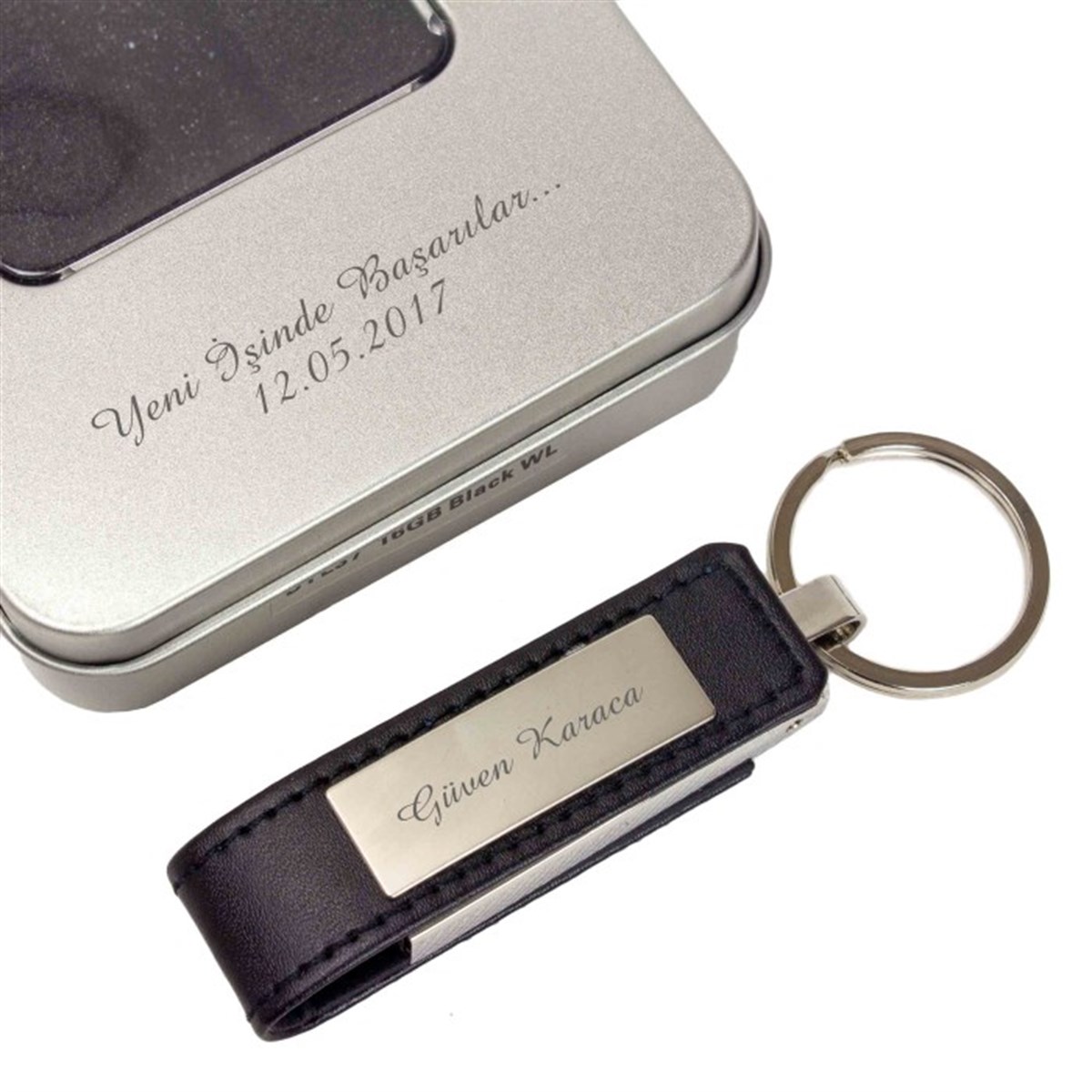 Kişiye Özel Siyah Deri Usb Bellek 8 Gb