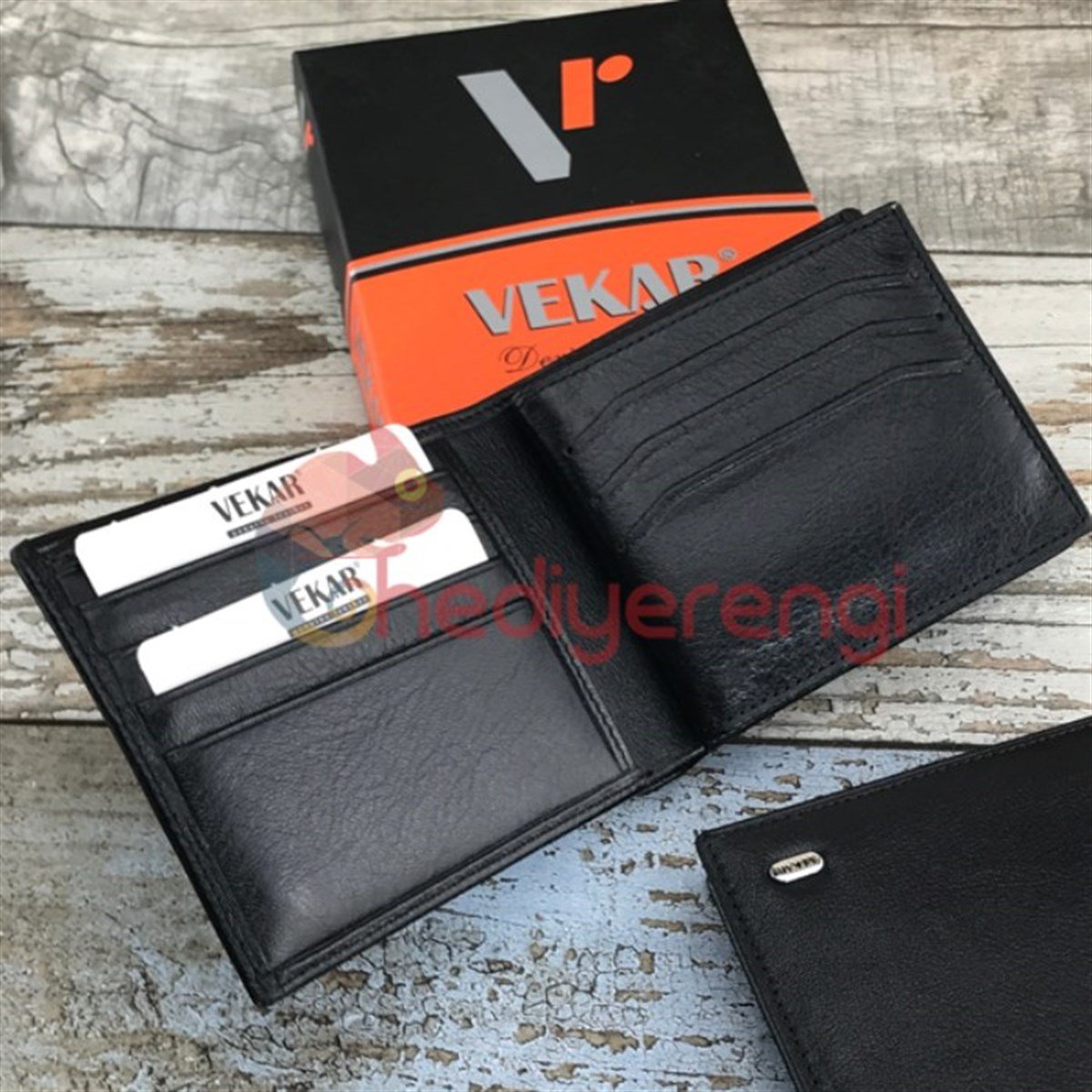 Kişiye Özel Vekar Deri Erkek Cüzdanı Çok Kartlıklı Siyah V026