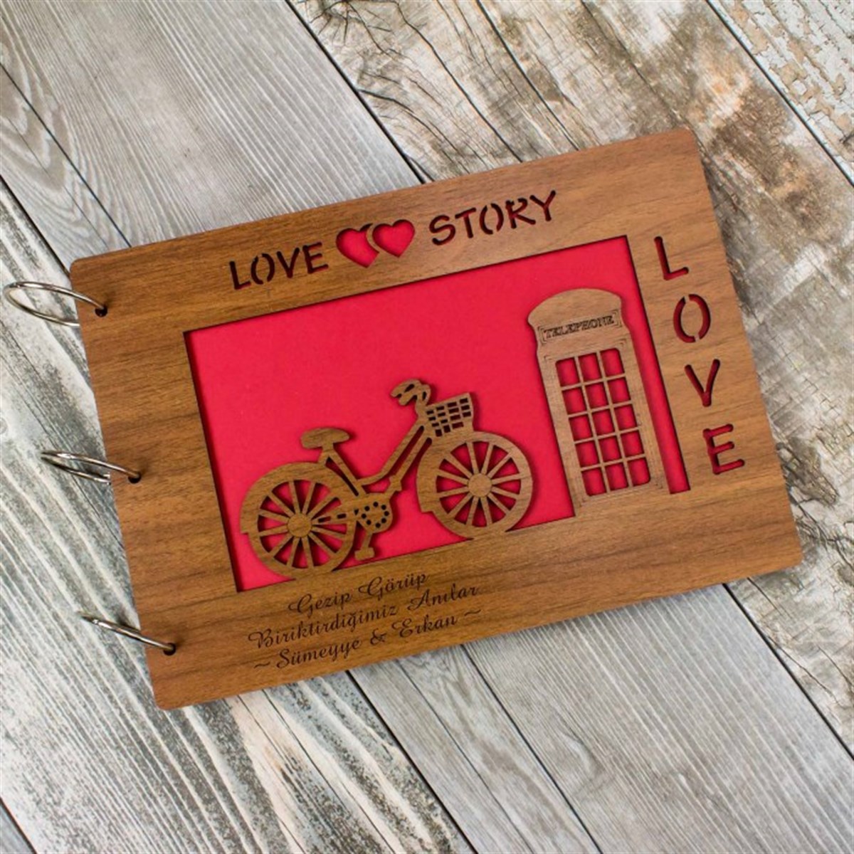 Love Story Temalı Ahşap Kapaklı Kendin Tasarla Albüm Defter