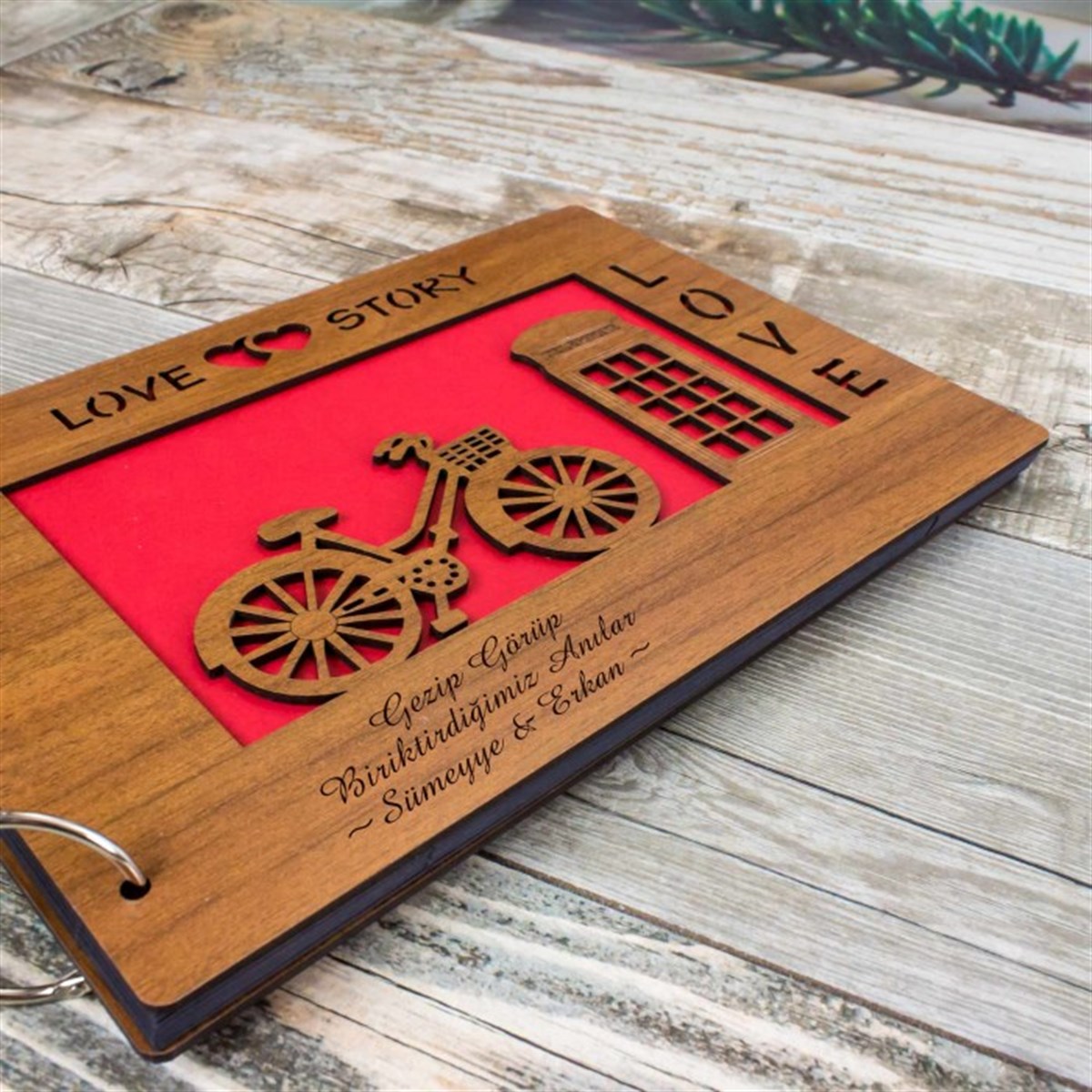 Love Story Temalı Ahşap Kapaklı Kendin Tasarla Albüm Defter